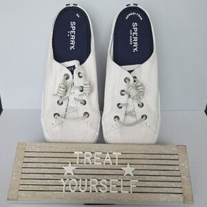 Sperry Women's Crest Vibe Mule Sneaker in white canvas.